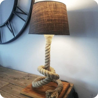 Lampe de Chevet Corde et Bois-Lampe Veilleuse